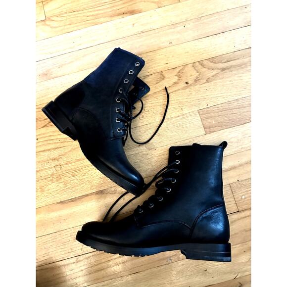Frye Womens 8.5 Veronica Flex Combat Leather Boots Lace Up Black Biker Grunge - Picture 1 of 10
